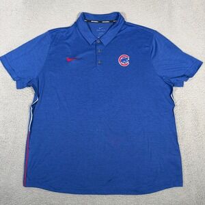 Chicago Cubs Polo Shirt Mens 2XL Blue Nike Dri-Fit Baseball Short Sleeve Logo